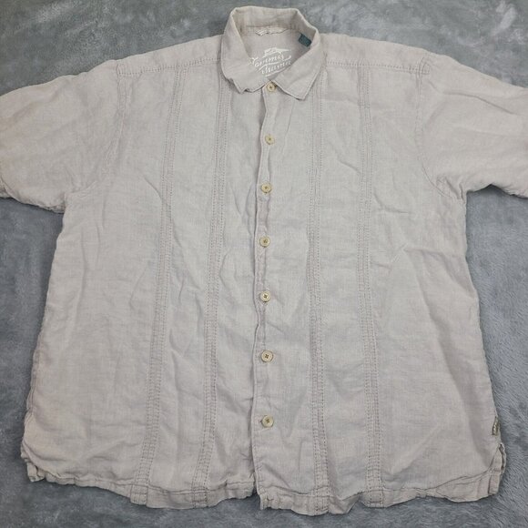 Tommy Bahama Shirt Mens X-Large Beige  Linen Button Up Short Sleeve Beach - Picture 1 of 8